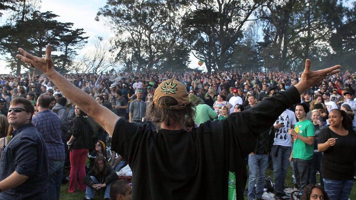 SAN FRANCISCO - APRIL 20: A cloud of smoke rests over the heads of a group of people during a 420 Day celebration on 'Hippie Hill' in Golden Gate Park April 20, 2010 in San Francisco, California. April 20th has become a de facto holiday for marijuana advo