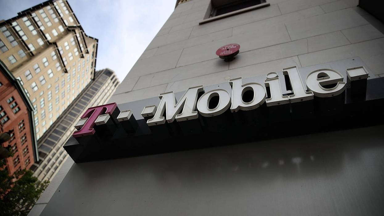 SAN FRANCISCO, CA - APRIL 24: The T-Mobile logo is displayed outside of a T-Mobile store on April 24, 2017 in San Francisco, California. T-Mobile will report first quarter earnings today after the closing bell.