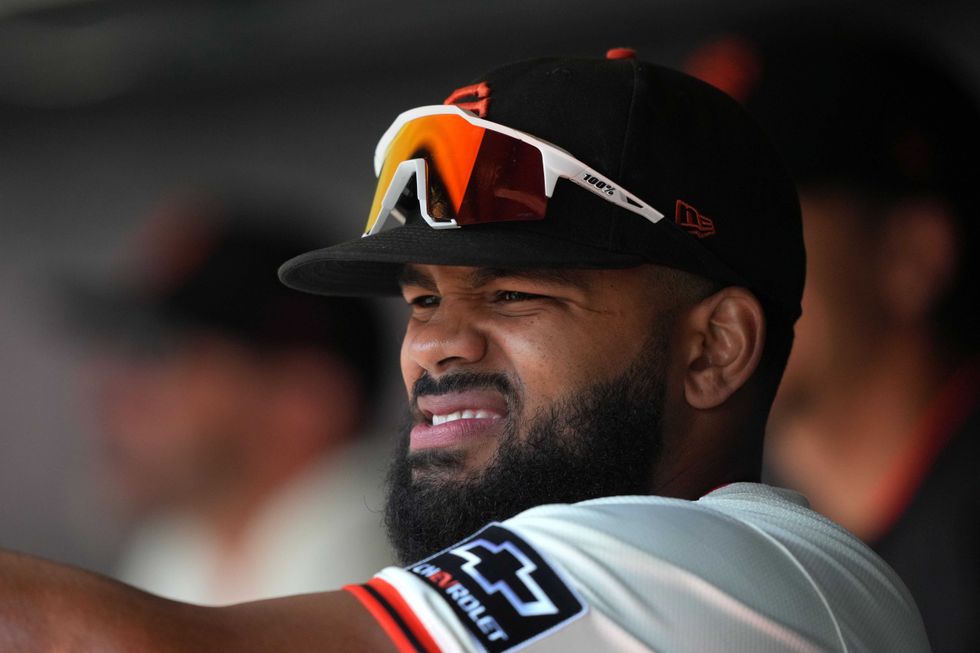 San Francisco Giants left fielder Heliot Ramos (17) before the game against the Washington Nationals at Oracle Park.