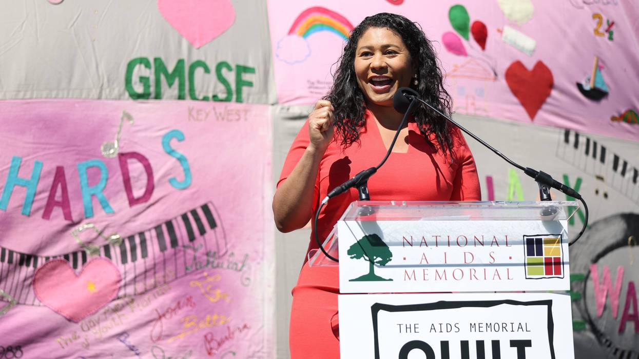 San Francisco Mayor London Breed speaks before the AIDS Memorial Quilt is displayed on the lawn at Robin Williams Meadow in Golden Gate Park on June 11, 2022 in San Francisco, California.