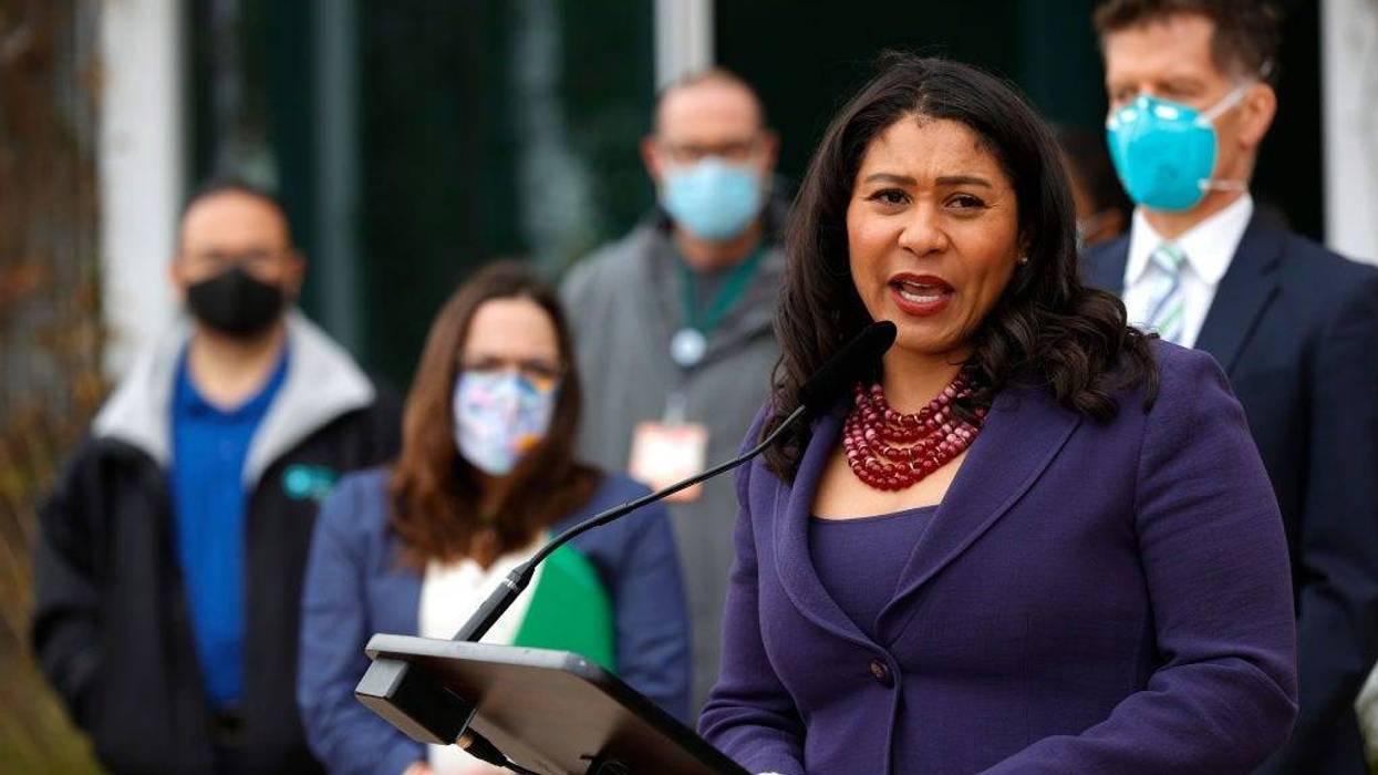San Francisco Mayor London Breed speaks during a news conference outside of Zuckerberg San Francisco General Hospital with essential workers to mark the one year anniversary of the COVID-19 lockdown on March 17, 2021 in San Francisco, California.