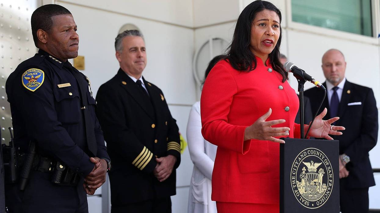 San Francisco mayor London Breed speaks to reporters after meeting with first responders during an emergency preparedness meeting on July 12, 2018 in San Francisco.