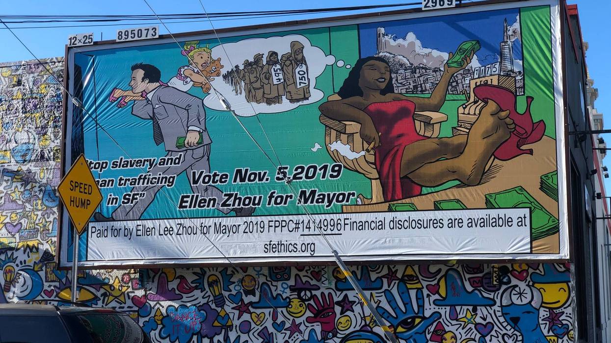 San Francisco mayoral candidate Ellen Zhou has been criticized for displaying this billboard.