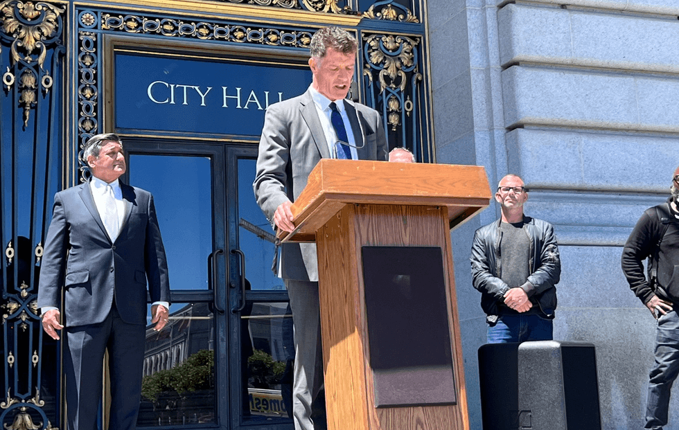 San Francisco Public Health Director Dr. Grant Colfax speaks to reporters at San Francisco City Hall on Tuesday afternoon.