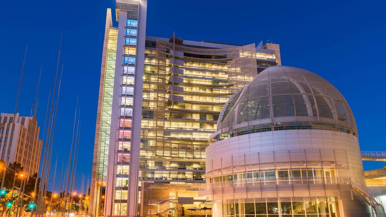 San Jose City Hall at night.