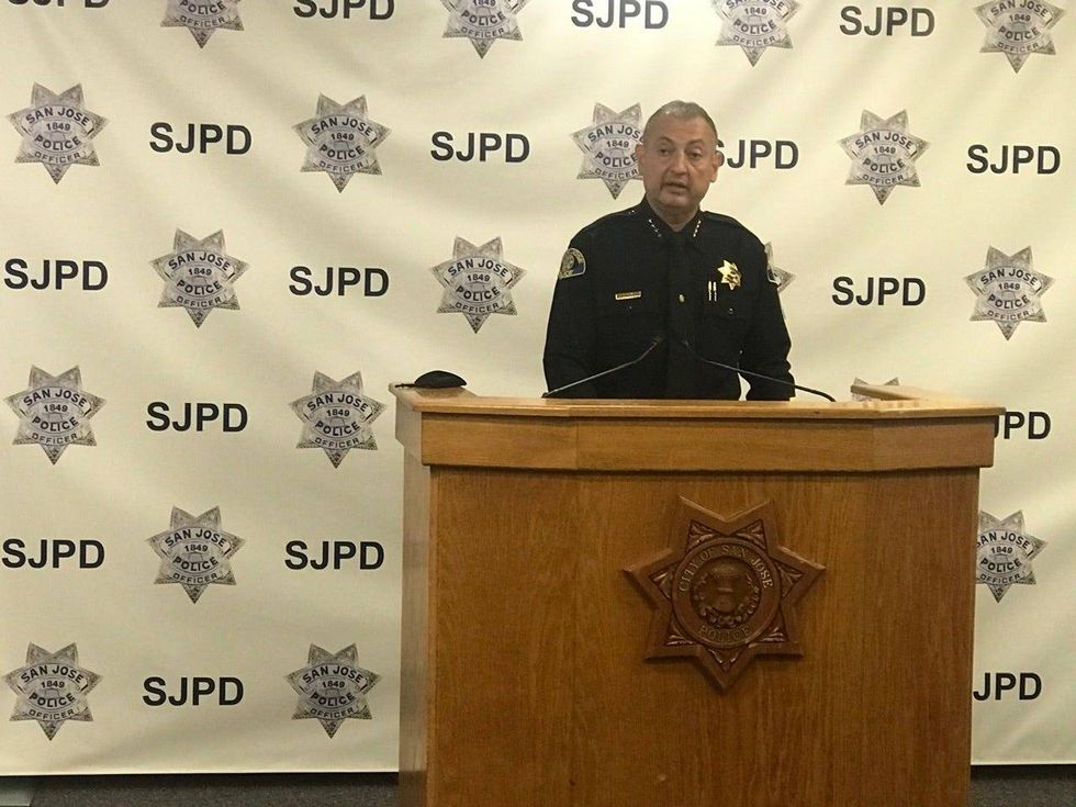 San Jose Police Chief Anthony Matta speaks to the media.