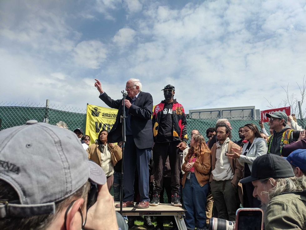 Sanders speaks at the rally.