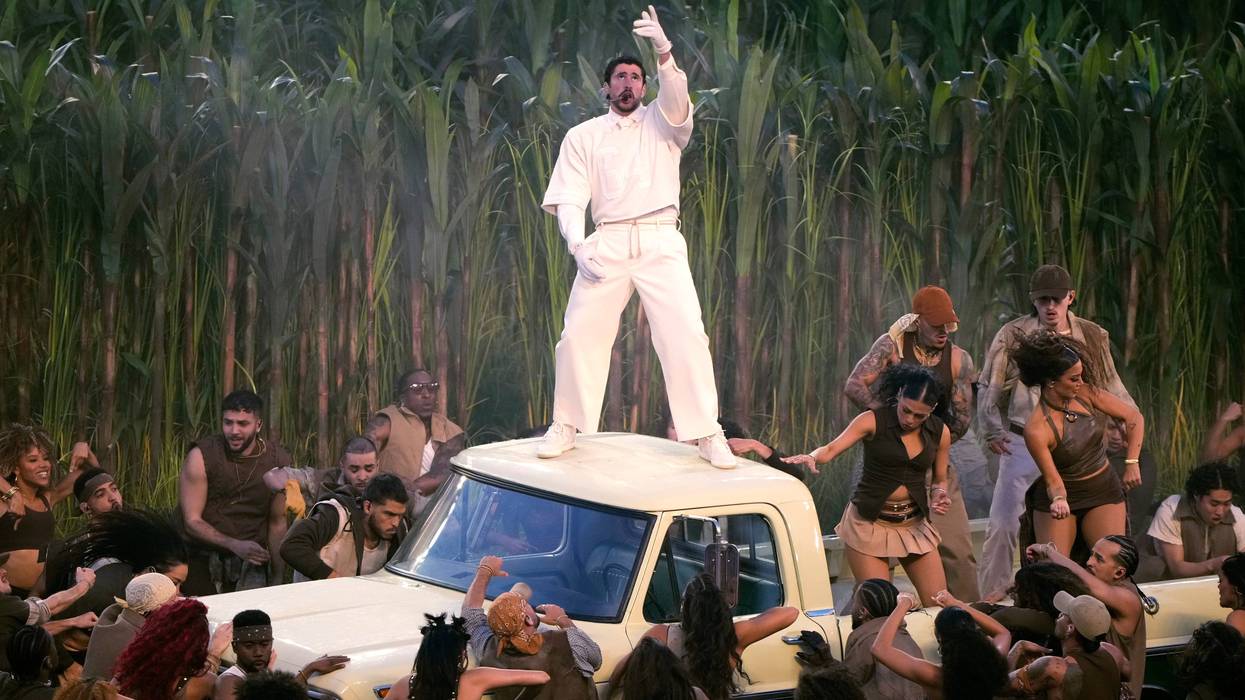 SANTA CLARA, CALIFORNIA - FEBRUARY 08: Bad Bunny performs onstage during the Apple Music Super Bowl LX Halftime Show at Levi's Stadium on February 08, 2026 in Santa Clara, California. (Photo by Thearon W. Henderson/Getty Images)