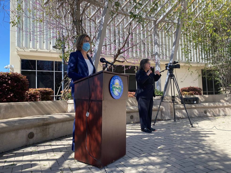 Santa Clara County Health Officer Dr. Sara Cody speaks to the media on Thursday concerning a "worrying trend" of confirmed COVID-19 variants.