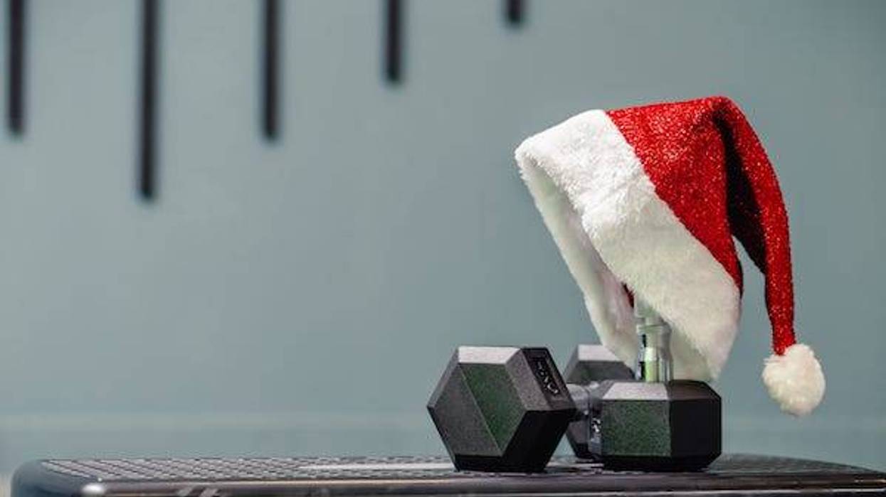 Santa's hat on dumbbells
