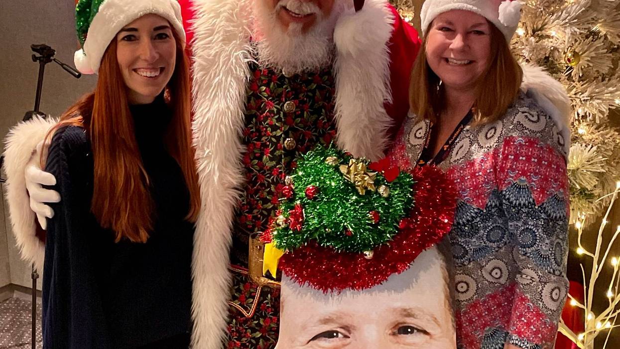 Santa Visits Jenn, Producer Laura and "Bill Head" Monday morning