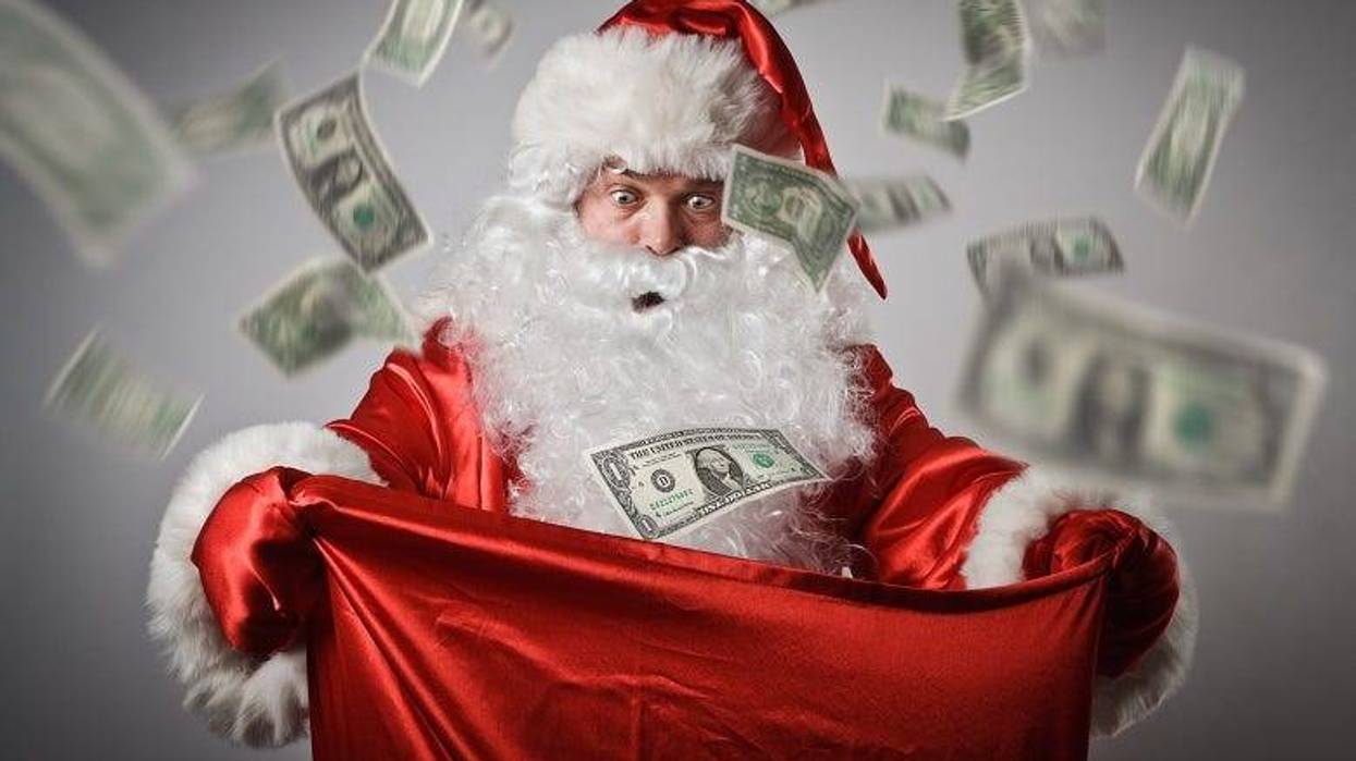 Santa with cash in his sack