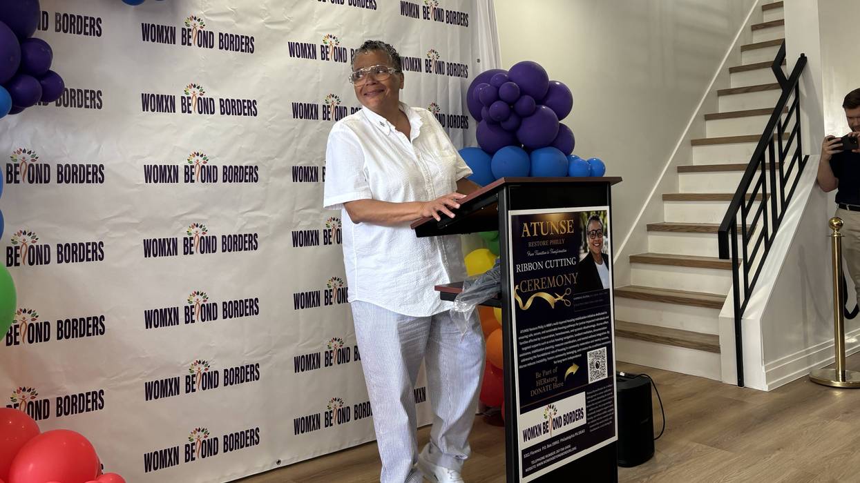 Sappho Fulton presides over the ribbon-cutting ceremony for Atunse, the city's first dedicated LGTBQ+ reentry housing, in West Philadelphia on Wednesday, June 17.