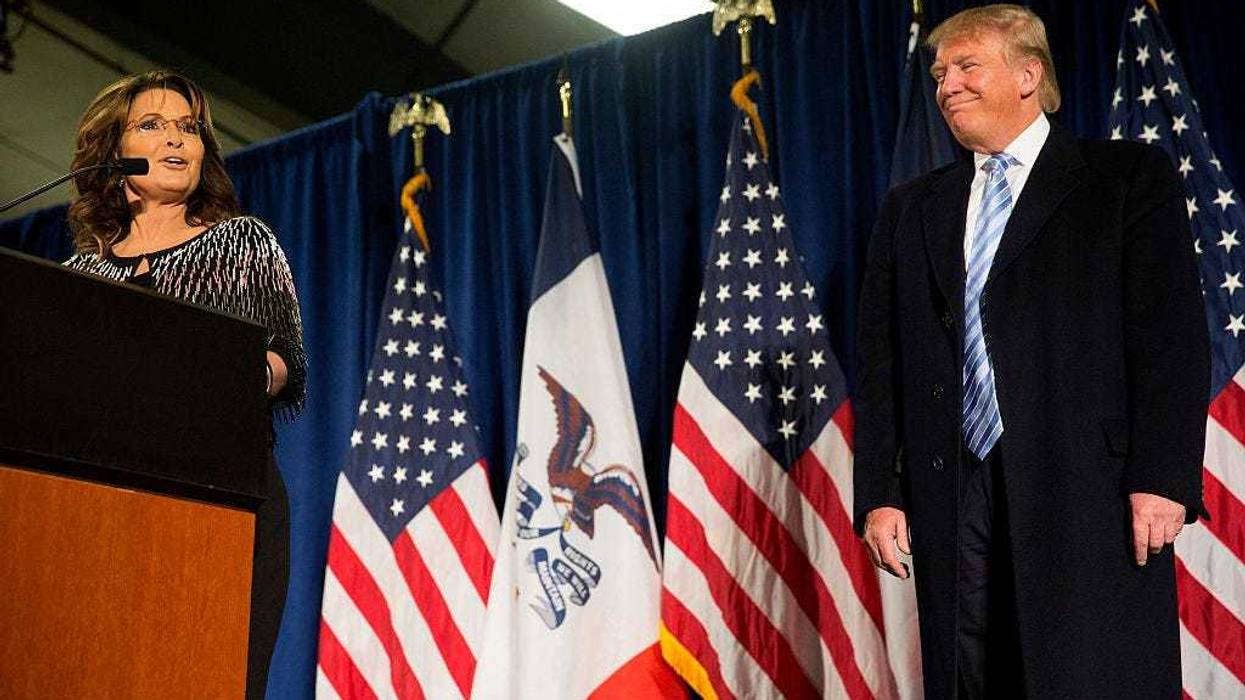 Sarah Palin and Donald Trump at Iowa State University on January 19, 2016.