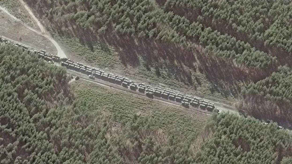 satellite image of the Russian convoy stalled in Ukraine