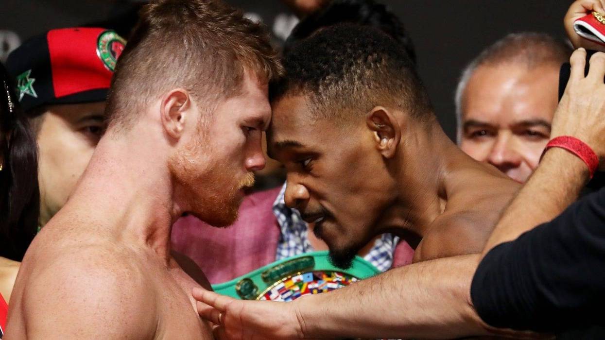 Saul "Canelo" Alvarez and Daniel Jacobs come face to face at the weigh-in before their middleweight championship boxing fight.