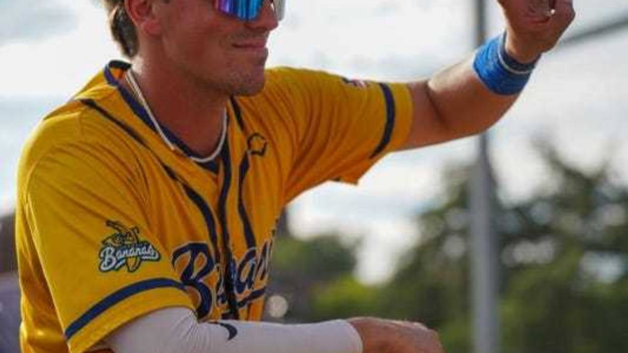 Savannah Banana player Jackson Olson at Dunkin' Donuts Park, Aug. 14, 2023.