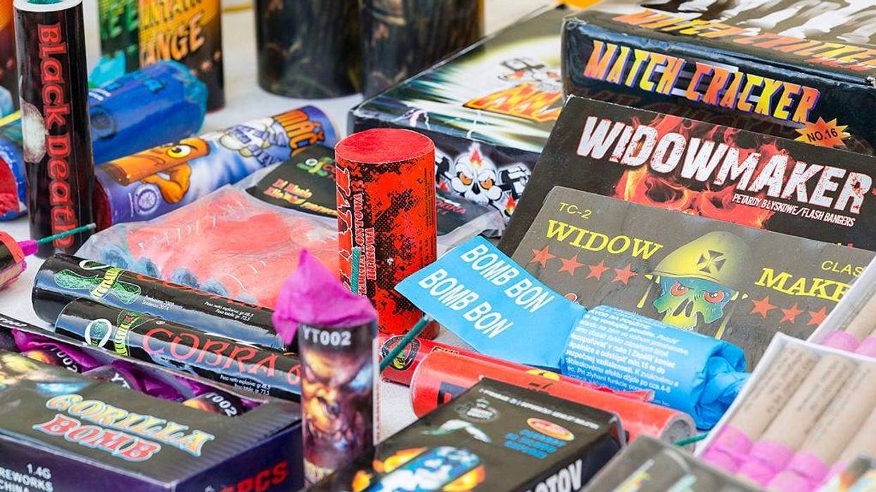 Saxony state police demonstrate illegal fireworks during a presentation to the media on December 27, 2012 in Dresden, Germany. The legalized sale of fireworks to welcome in the New Year begins nationwide in Germany on December 28 and police are warning of the danger of certain types of fireworks imported illegally from countries like Poland and the Czech Republic. (Photo by Joern Haufe/Getty Images)