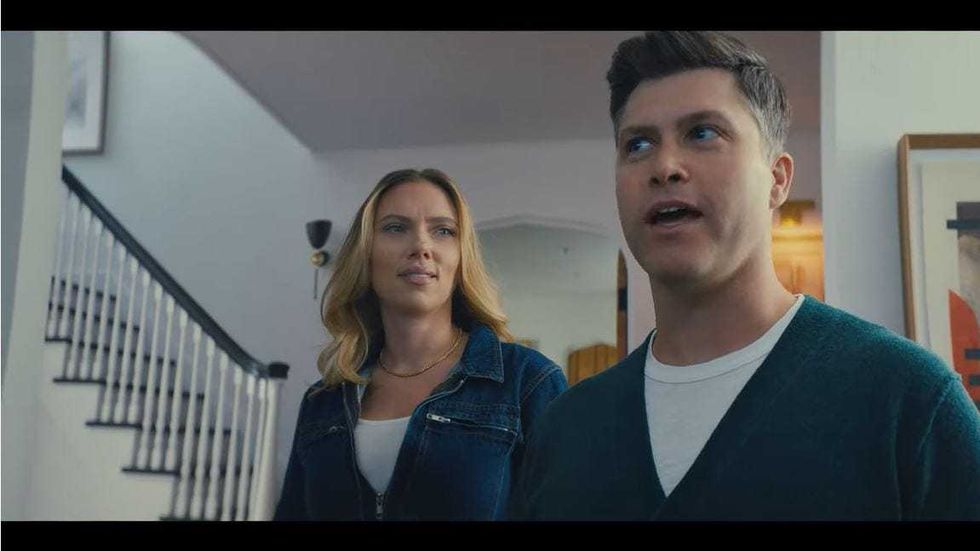 Scarlett Johansson and Colin Jost in an ad for Amazon