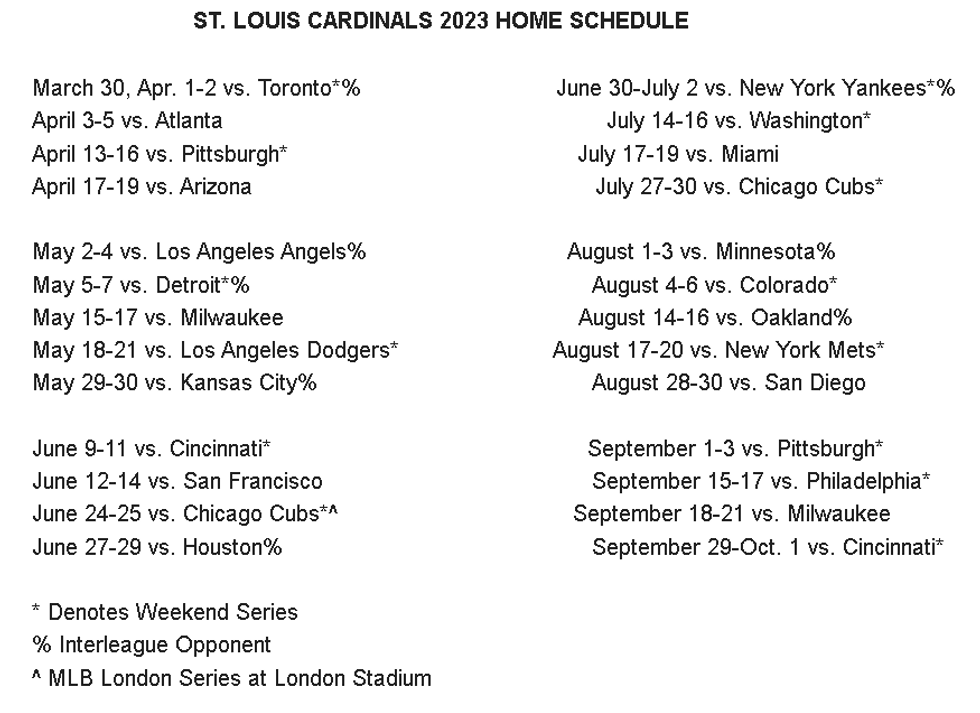 schedule for the 23 season
