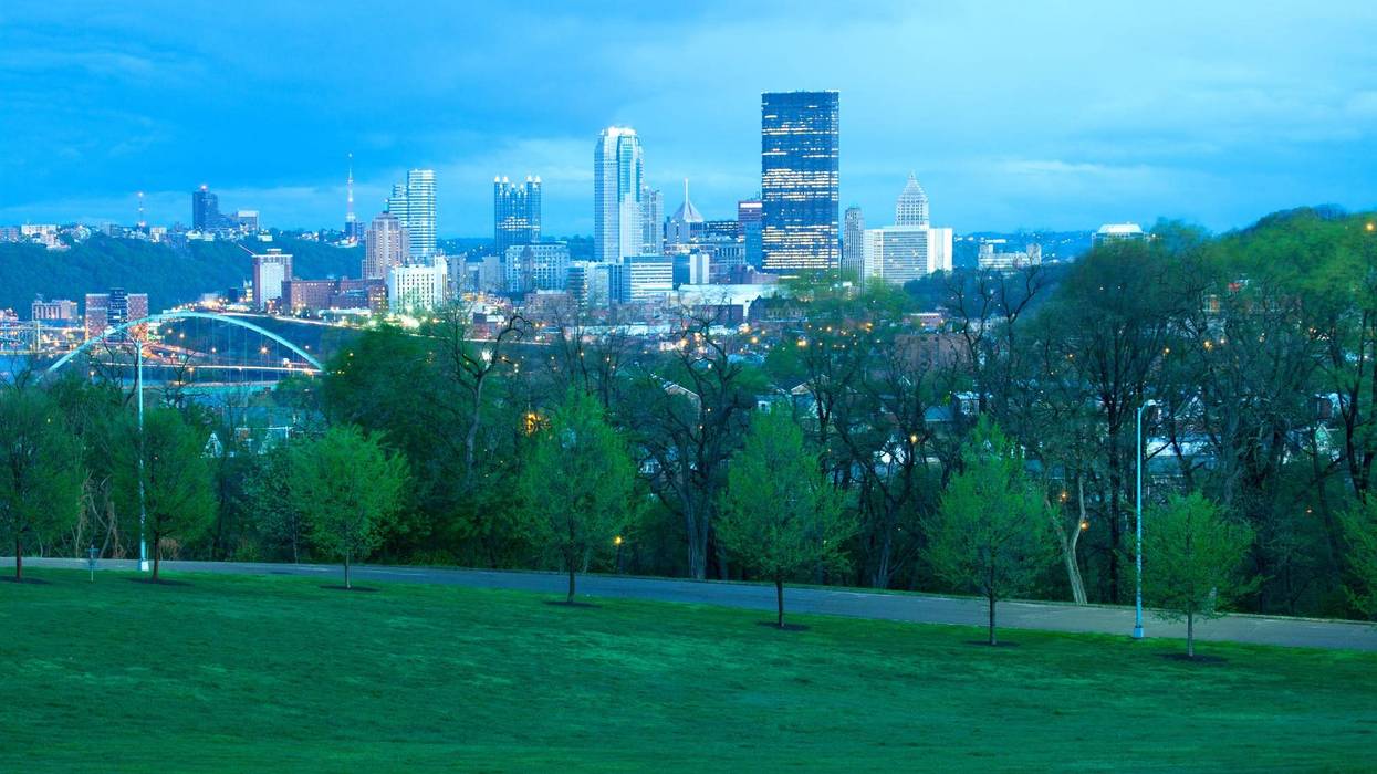 Schenley Park at Oakland neighborhood and downtown city skyline