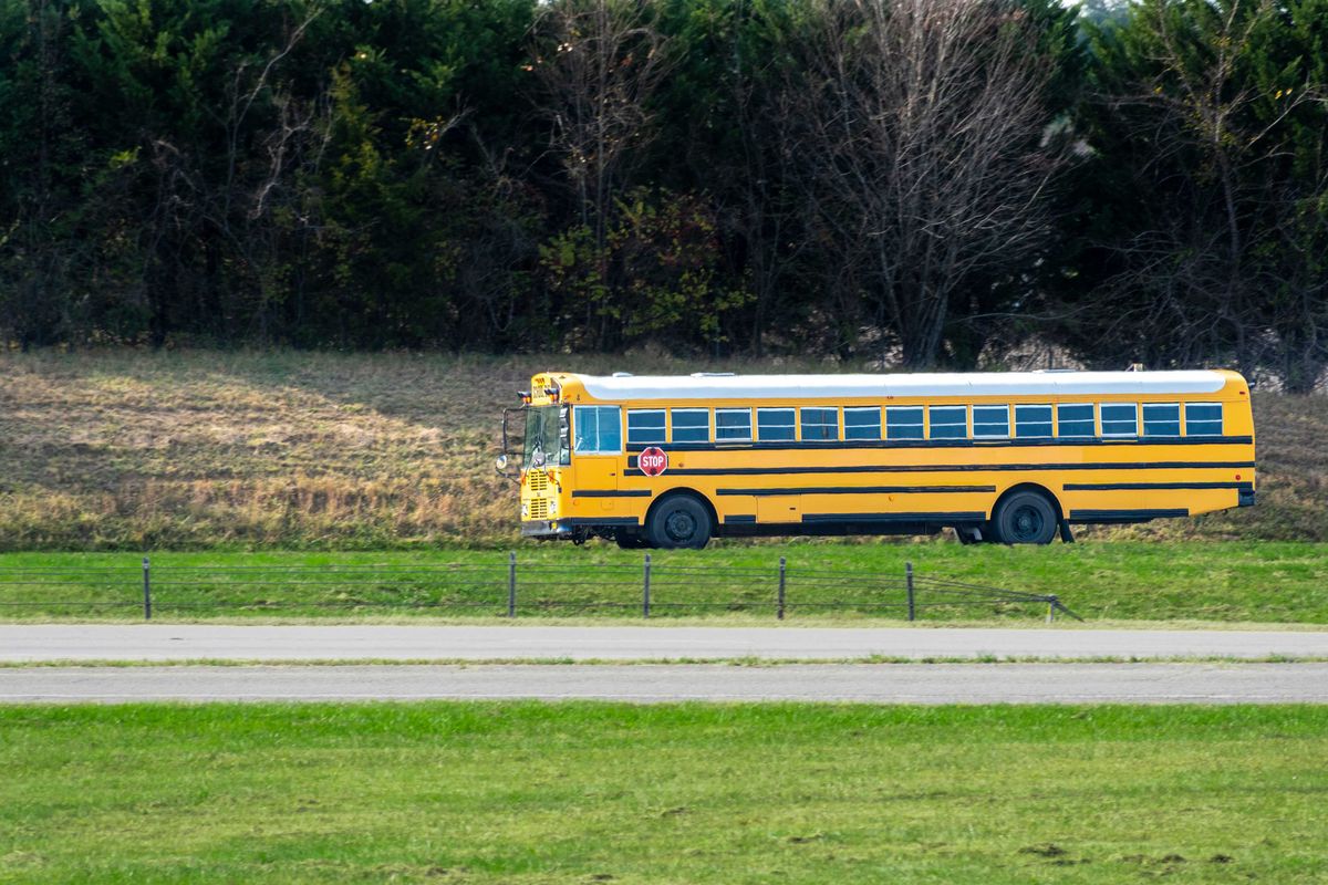 School bus on a deserted road