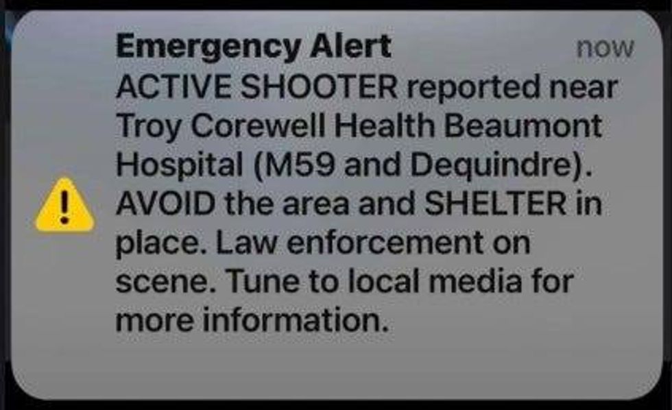 Screenshot of alert police say is false.