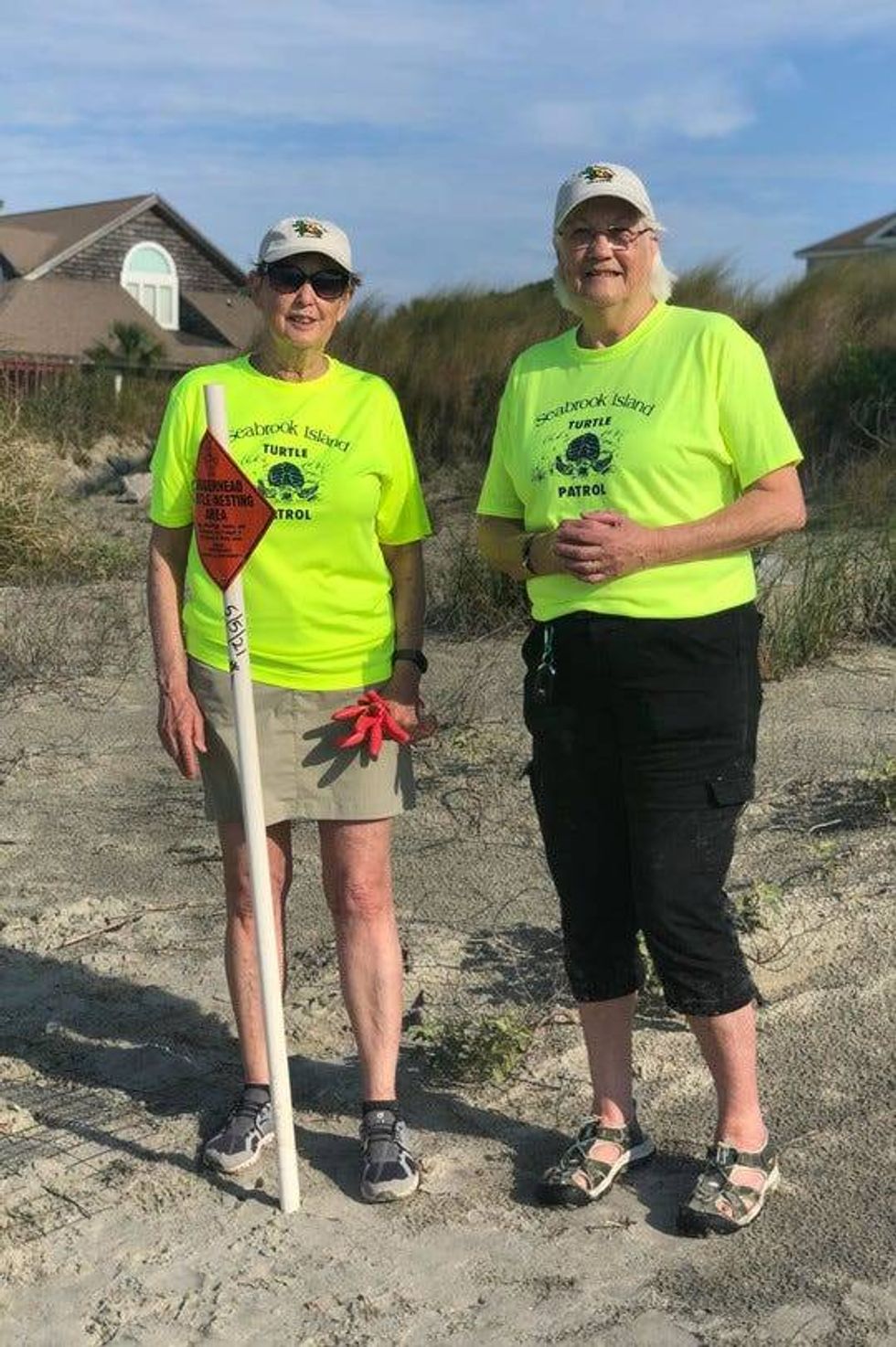 Seabrook Island Turtle Patrol team members Lucy (left) and Sandy counted the first sea turtle nest on South Carolina beaches in 2021.