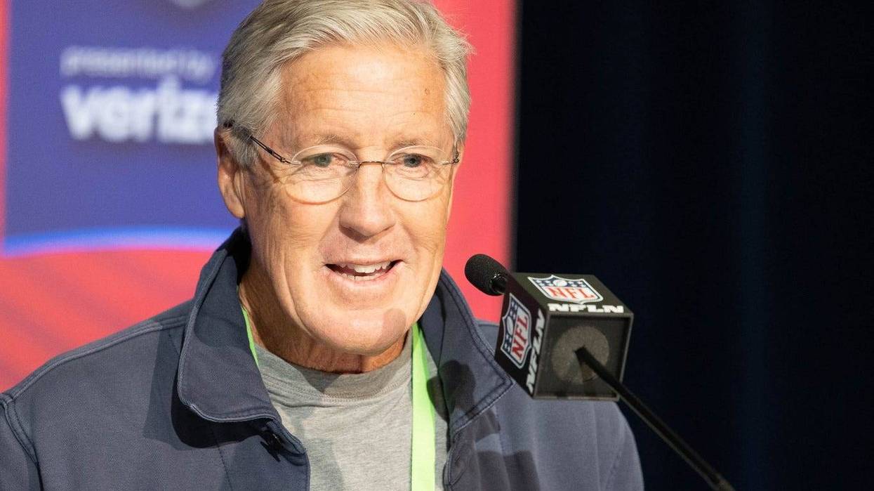 Seahawks Head Coach Pete Carroll talks with the media at the NFL Combine