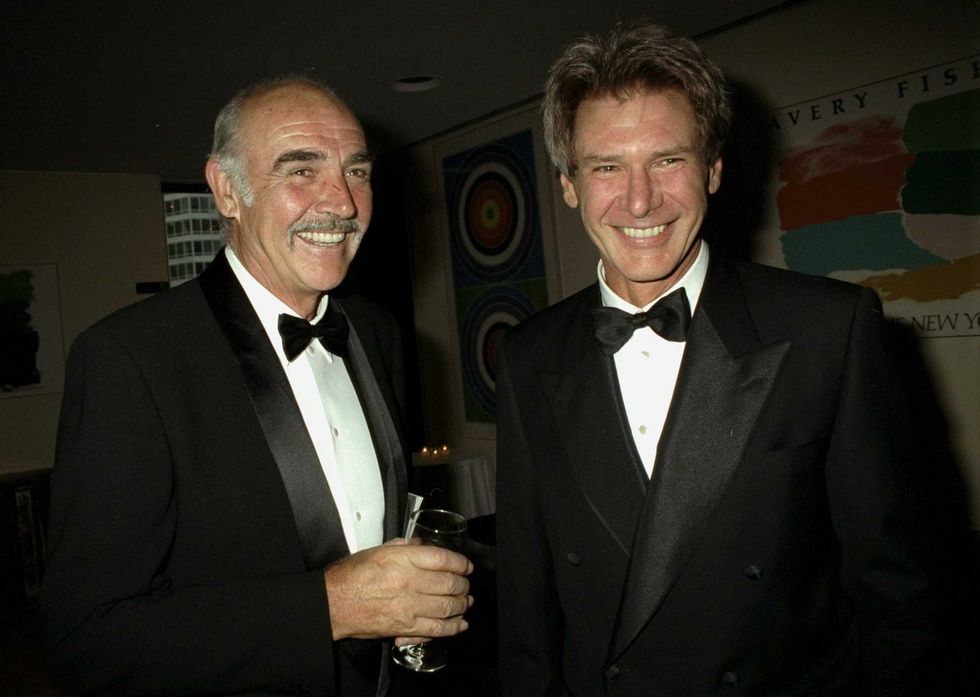 Sean Connery and Harrison Ford get together for the Film Society of Lincoln Center Tribute to Connery at Avery Fisher Hall on May 5, 1997.