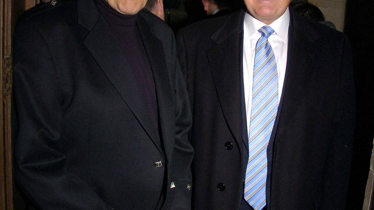 Sean Connery (left) and Donald Trump are at the Synod House at St. John the Divine Cathedral Garden for the Johnnie Walker Dressed to Kilt fashion show and charity event.