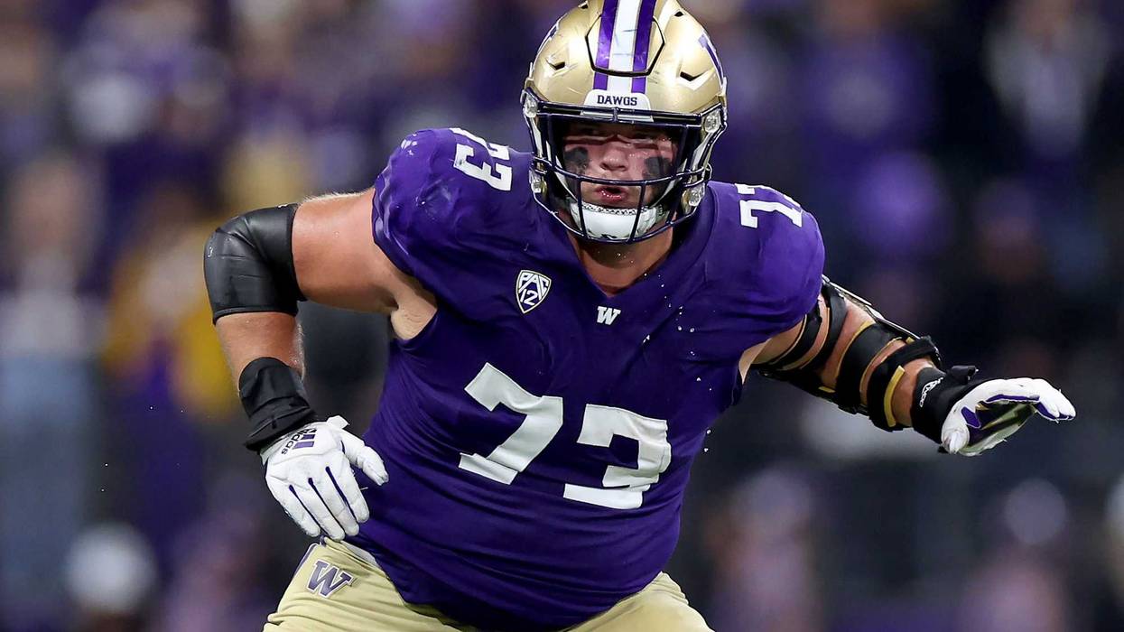 SEATTLE, WASHINGTON - SEPTEMBER 23: Roger Rosengarten #73 of the Washington Huskies in action against the California Golden Bears at Husky Stadium on September 23, 2023 in Seattle, Washington.