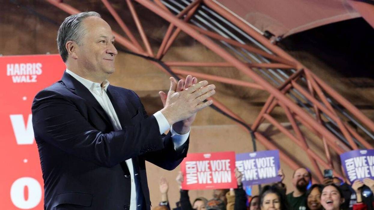 Second gentleman Doug Emhoff walks onstage to join Democratic presidential nominee and U.S. Vice President Kamala Harris after a "When We Vote We Win" campaign rally at Craig Ranch Amphitheater on Oct. 31 in North Las Vegas, Nevada.