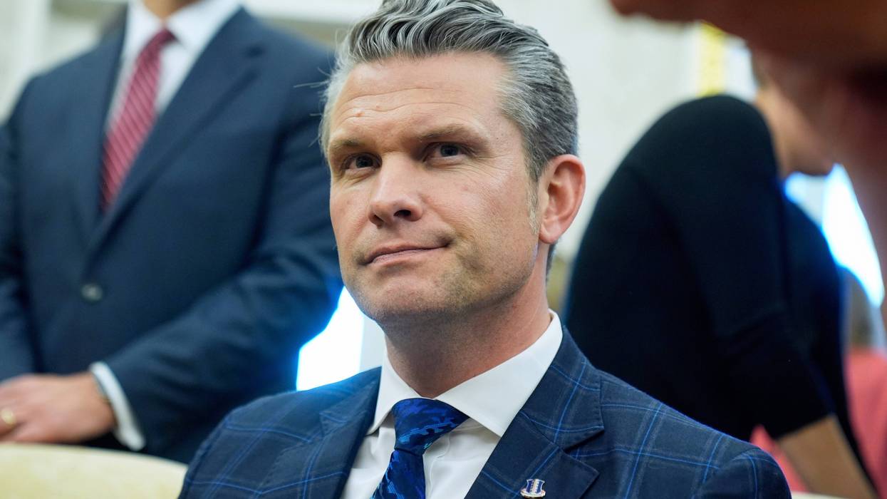 Secretary of Defense Pete Hegseth listens as President Donald Trump meets with Norwegian Prime Minister Jonas Gahr Støre during a bilateral meeting in the Oval Office.