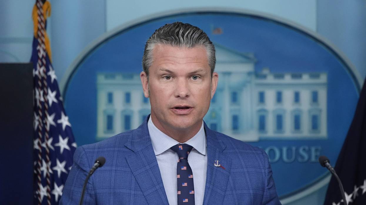 Secretary of Defense Pete Hegseth speaks during a press briefing with President Donald Trump in the James Brady Press Briefing Room at the White House, Monday, Aug. 11, 2025, in Washington.