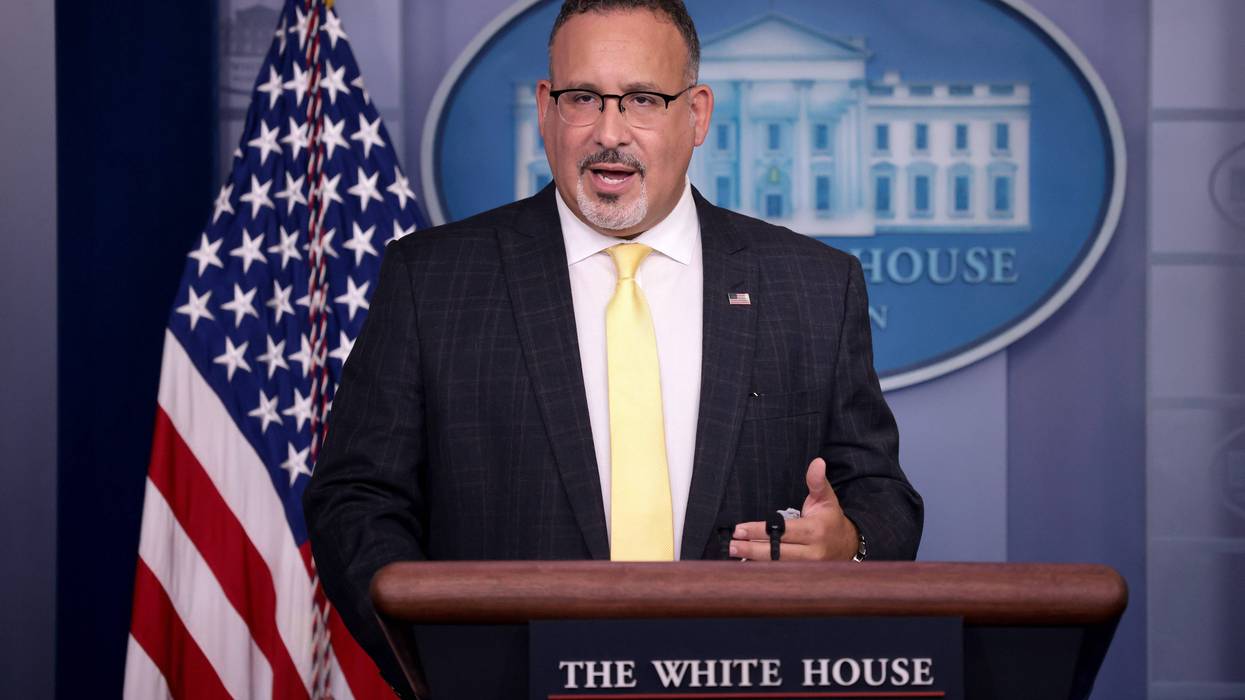 Secretary of Education Dr. Miguel Cardona answers questions during the daily briefing at the White House August 5, 2021 in Washington, DC.