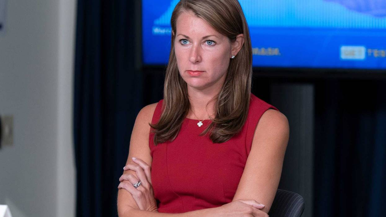 Secretary to Governor Melissa DeRosa attends Andrew Cuomo press briefing and presentation at 3rd Avenue office in Manhattan. Governor updated on state of COVID-19, he addressed gun violence in the state and New York City particular, and set conditions for re-opening of gyms, those conditions included wearing masks all the times and up to 33% capacity.