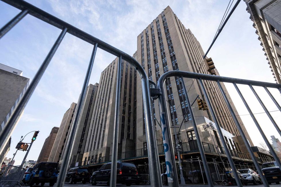 Security barricades are set up near Manhattan Criminal Court March 27, 2023 in New York City