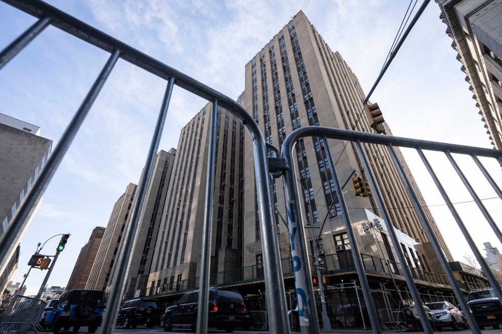 Security barricades are set up near Manhattan Criminal Court March 27, 2023 in New York City