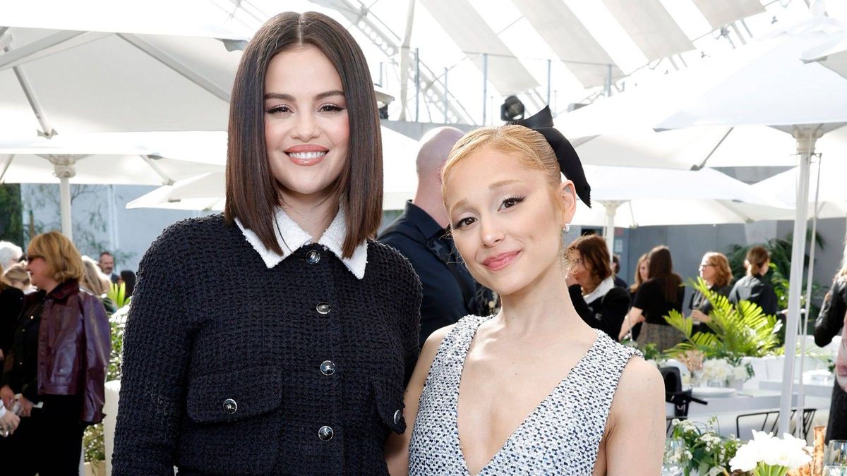 Selena Gomez, wearing CHANEL, and Ariana Grande, wearing CHANEL, attend the Academy Women's Luncheon presented by CHANEL at the Academy Museum Of Motion Pictures on December 10, 2024 in Los Angeles, California.