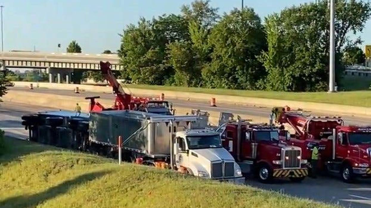 semi trailer hits overpass on I-96
