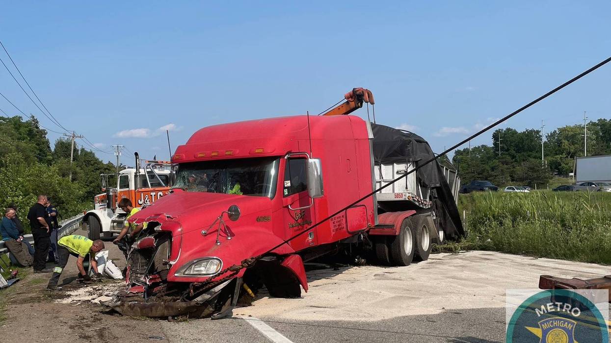 Semi truck damaged after crash on I-94