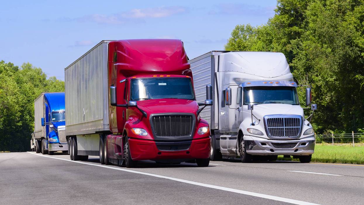Semi trucks in a stock photo