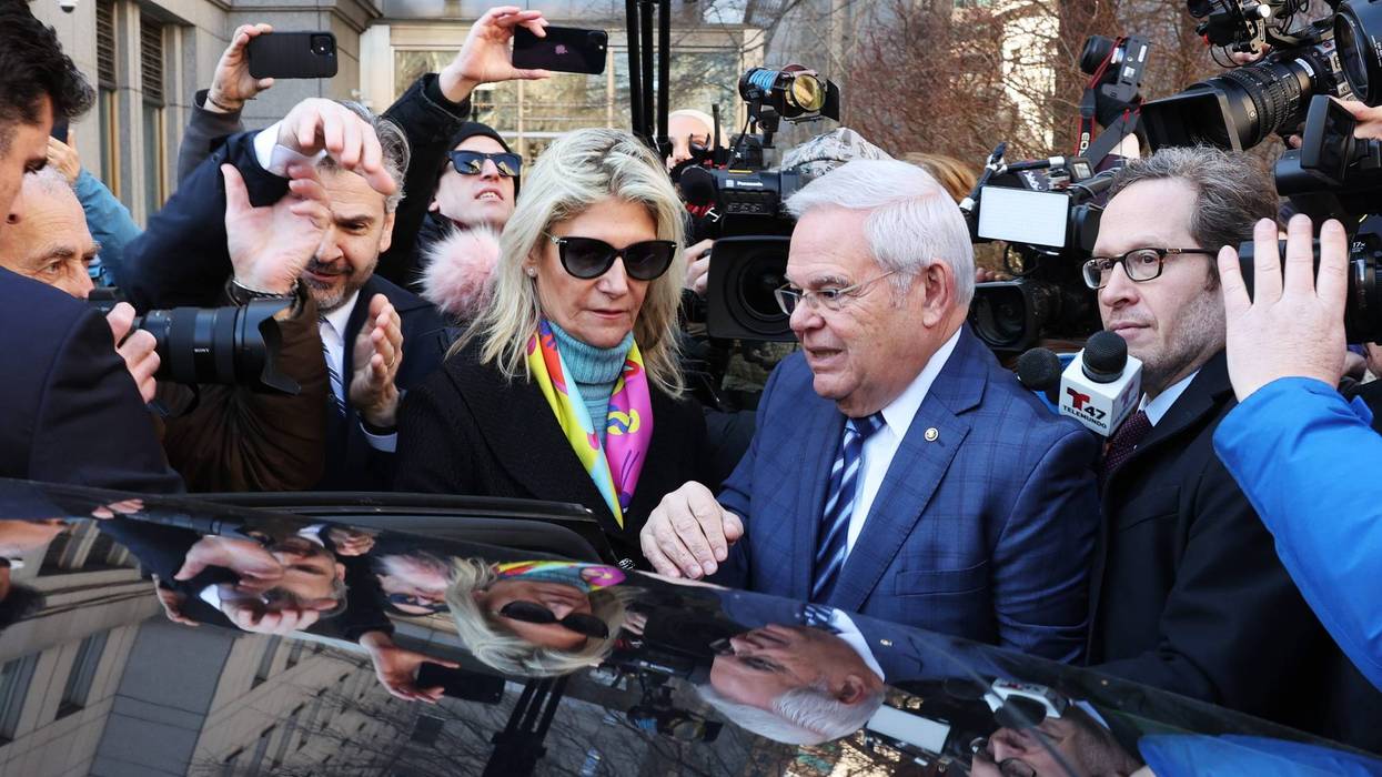 Sen. Bob Menendez (D-NJ) and his wife Nadine Menendez depart a Manhattan court following an arraignment on March 11, 2024, in New York City.
