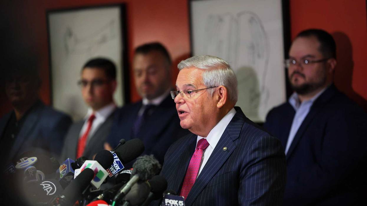 Sen. Bob Menendez (D-NJ) speaks during a press conference at Hudson County Community College’s North Hudson Campus on September 25, 2023 in Union City, New Jersey.