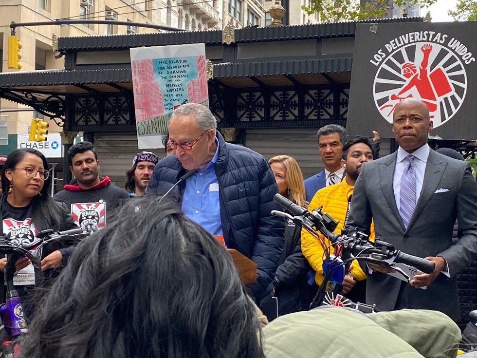 Sen. Chuck Schumer and Mayor Eric Adams at Monday