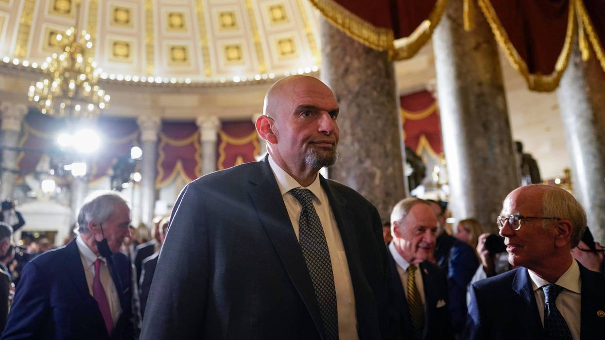 Sen. John Fetterman, D-Pa., arrives for President Joe Biden's State of the Union address to a joint session of Congress at the Capitol on Feb. 7, 2023, in Washington.