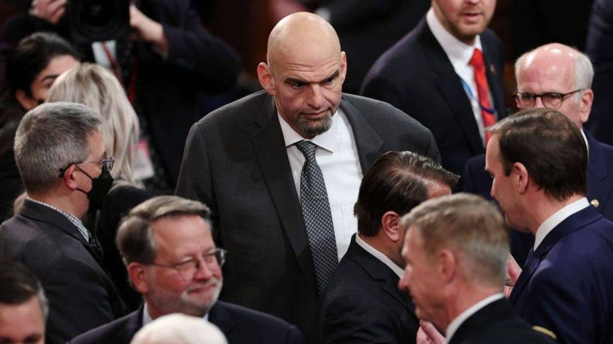 Sen. John Fetterman (D-PA) arrives to the House Chambers for U.S. President Joe Biden's State of the Union address