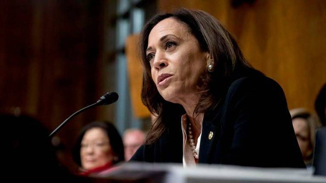 Sen. Kamala Harris, D-Calif., speaks as Attorney General William Barr testifies during a Senate Judiciary Committee hearing on Capitol Hill in Washington, Wednesday, May 1, 2019, on the Mueller Report. (AP Photo/Andrew Harnik)