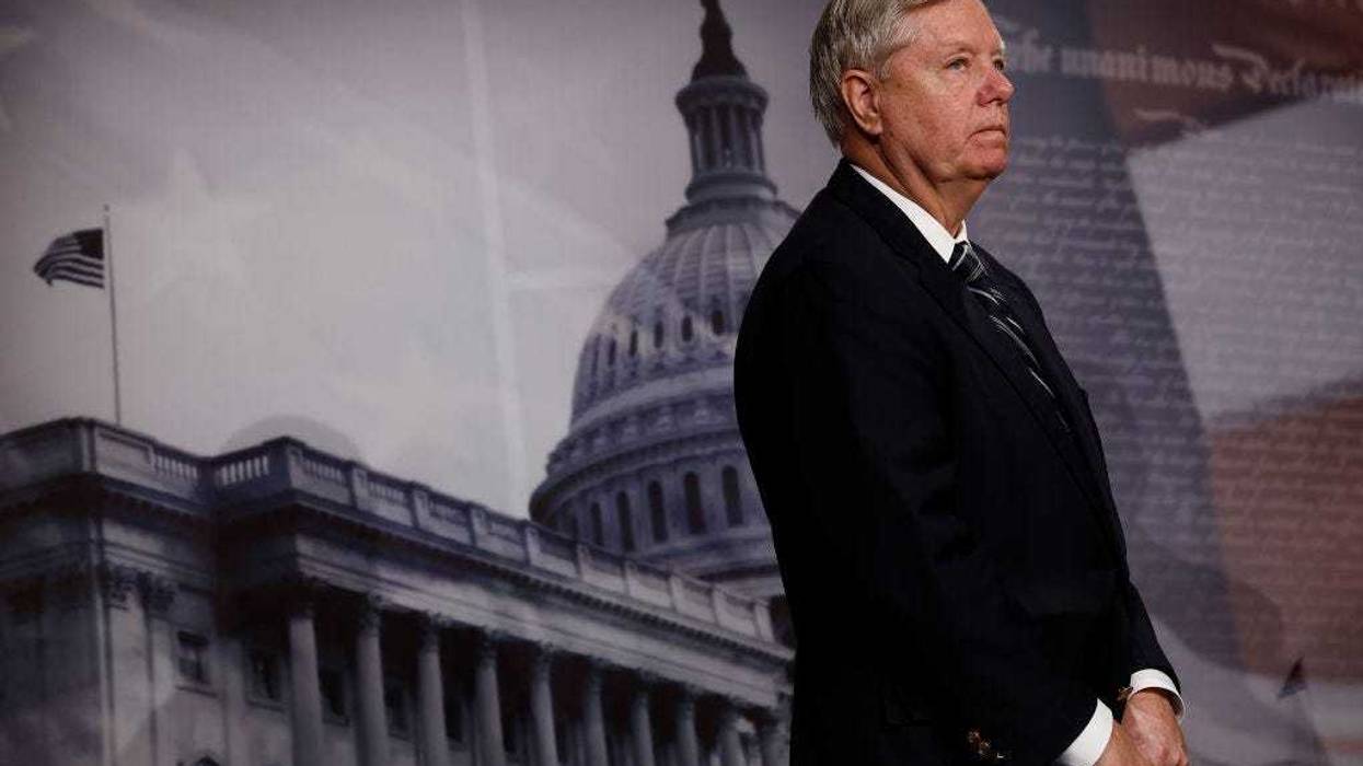 Sen. Lindsey Graham (R-SC) holds a news conference to introduce the bipartisan and bicameral Holding Accountable Russian Mercenaries (HARM) Act to designate The Wagner Group an international terrorist organization at the U.S. Capitol on February 16, 2023 in Washington, DC.